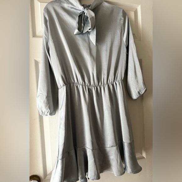 Call Me Angel Textured Satin Dress in Dusty Blue - Picture 6 of 11